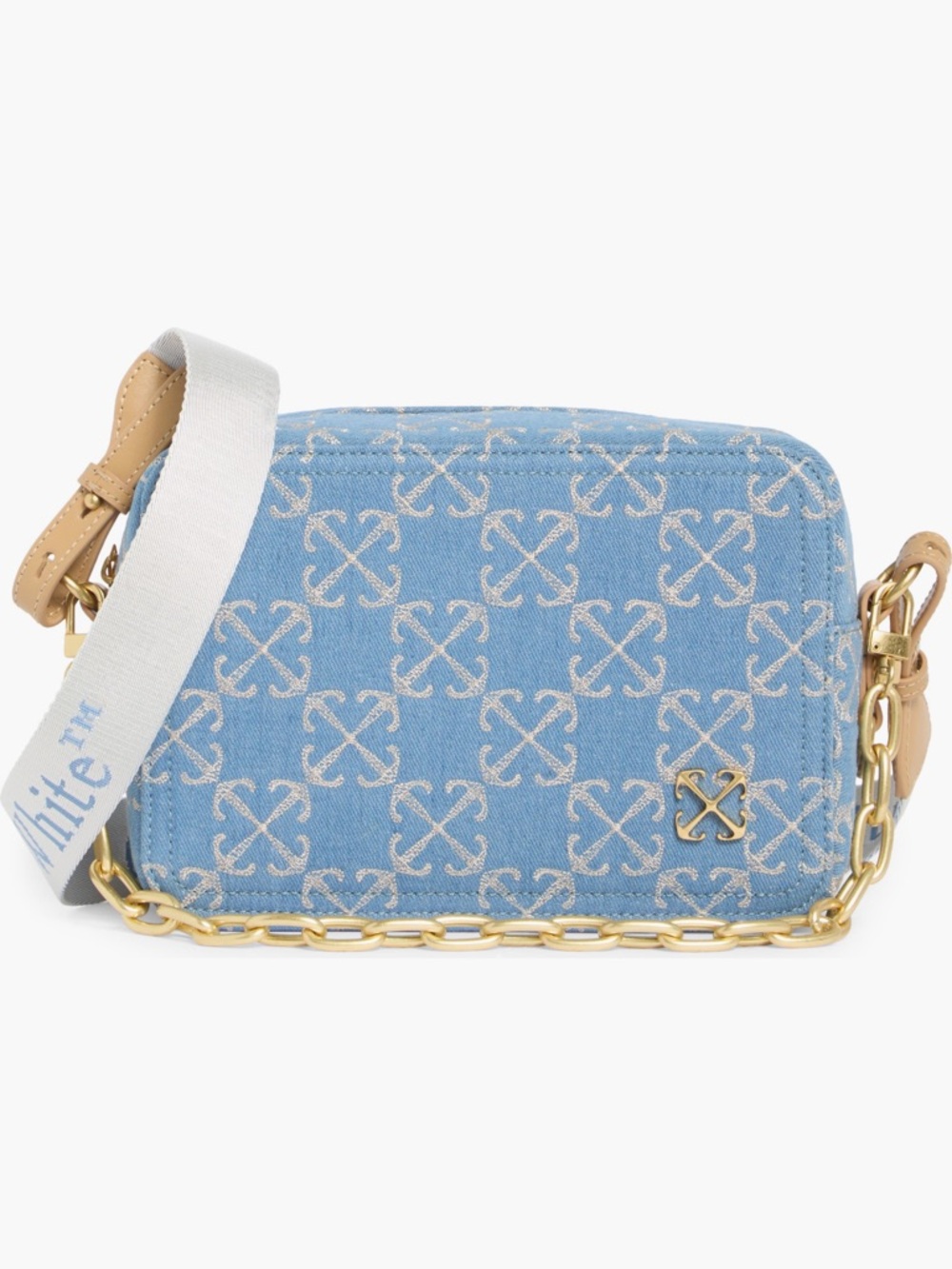 Off-White Light Blue Monogram Denim Crossbody with Gold Hardware